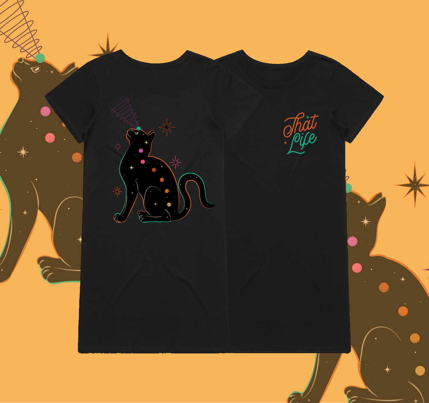 Celestial Kitty Black Skater Dress