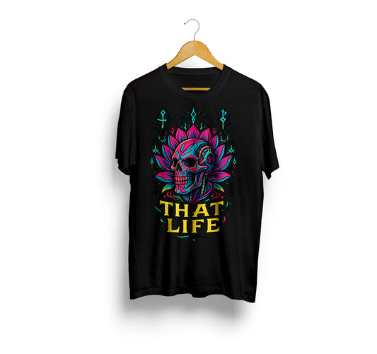 Dystopian Lotus Front Print Black Tee