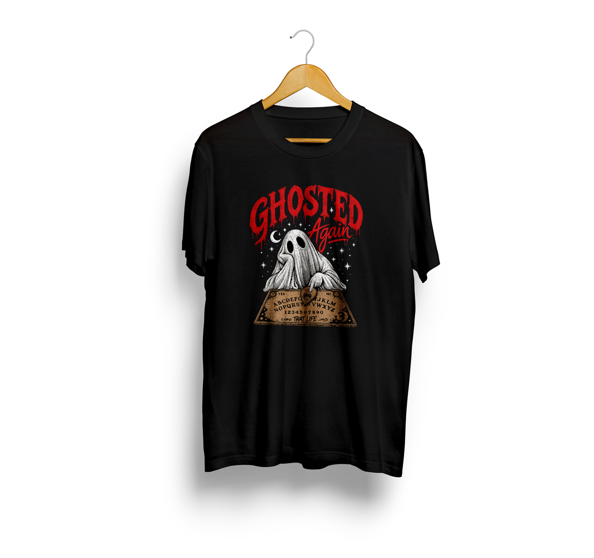 Ghosted Again Front Black Tee