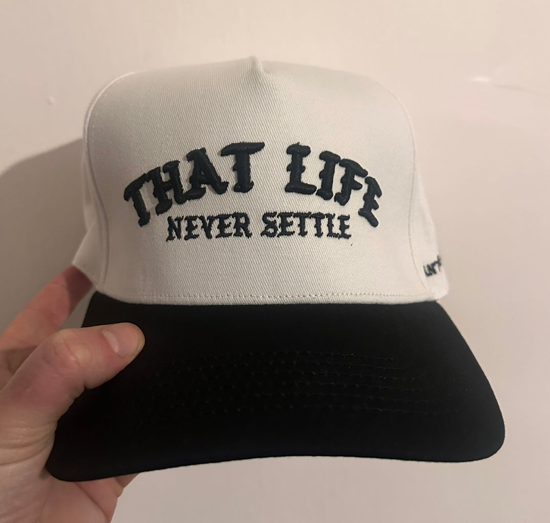 Never Settle Two Tone Curved Brim Baseball Snapback