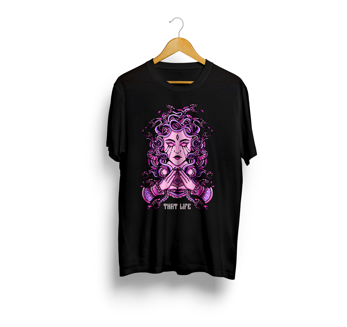 Medusa Make Over Front Print Black Tee