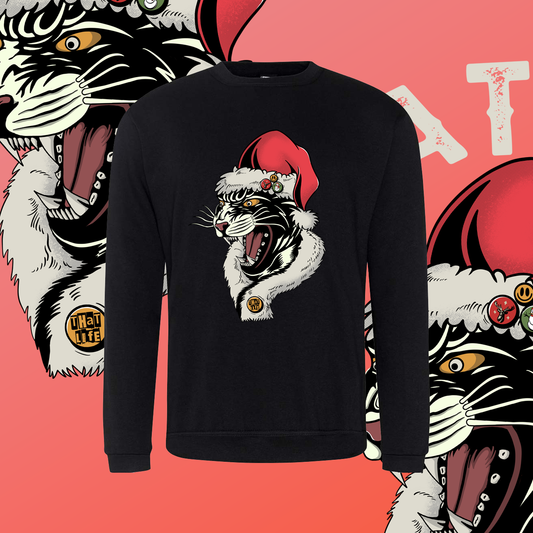 Christmas Panther Black Front Print Sweatshirt